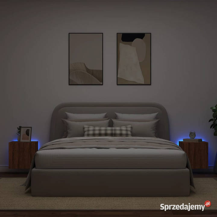 Ścienne szafki TV z LED 2 brązowy dąb 405x35x40 mazowieckie Warszawa