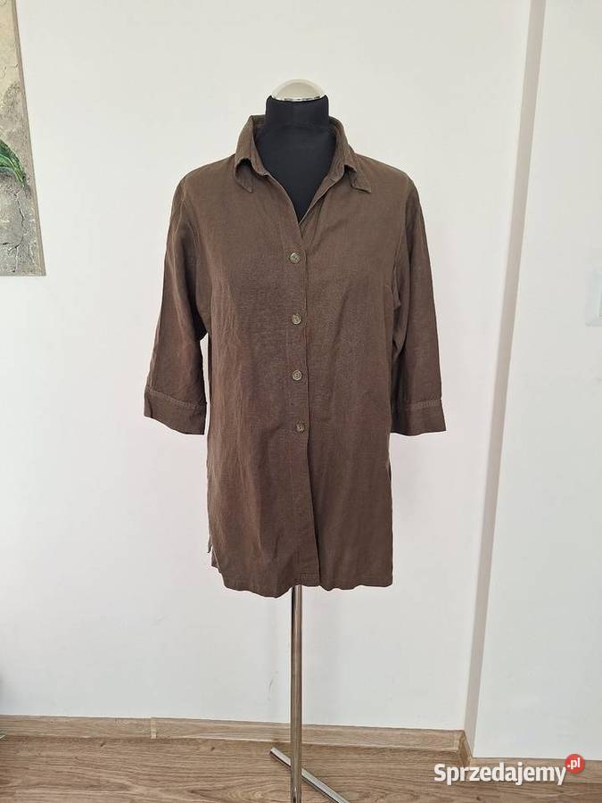 Piękna oliwkowa koszula z rękawem 34 khaki len Rozmiar 42(XL) Kraków sprzedam