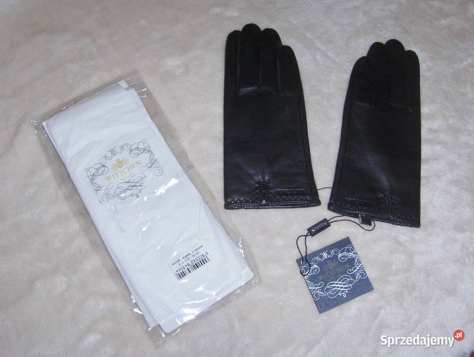 Wittchen Czarne skórzane ocieplane rękawiczki Dodatki Łódź