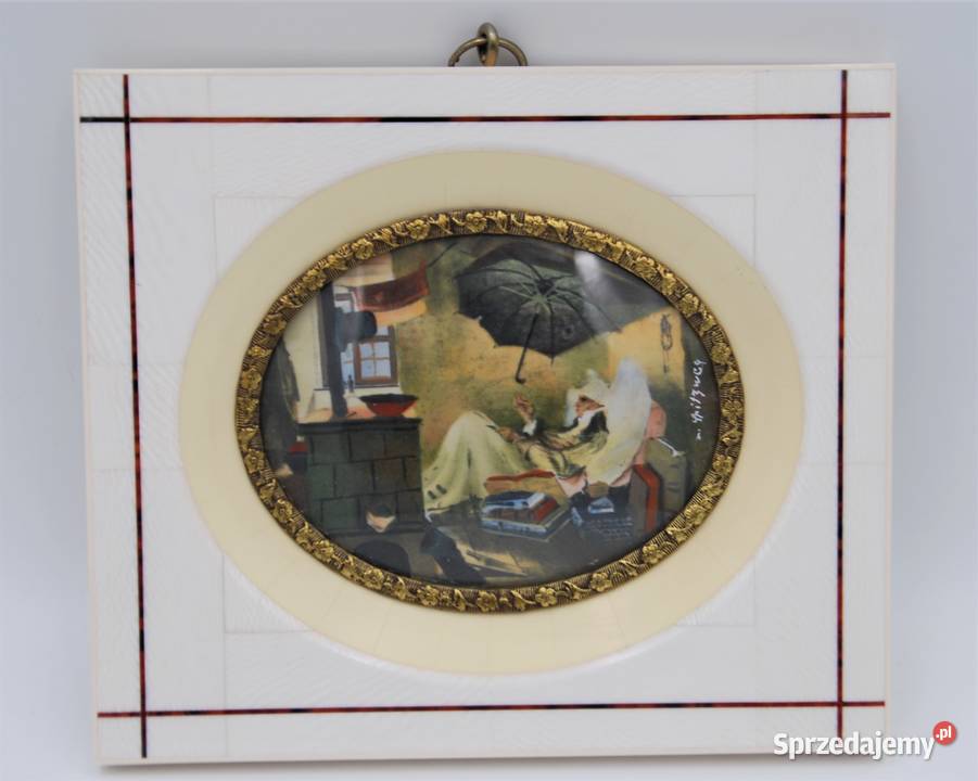 Piękna miniatura na kości Biedny poeta Malarstwo Poznań