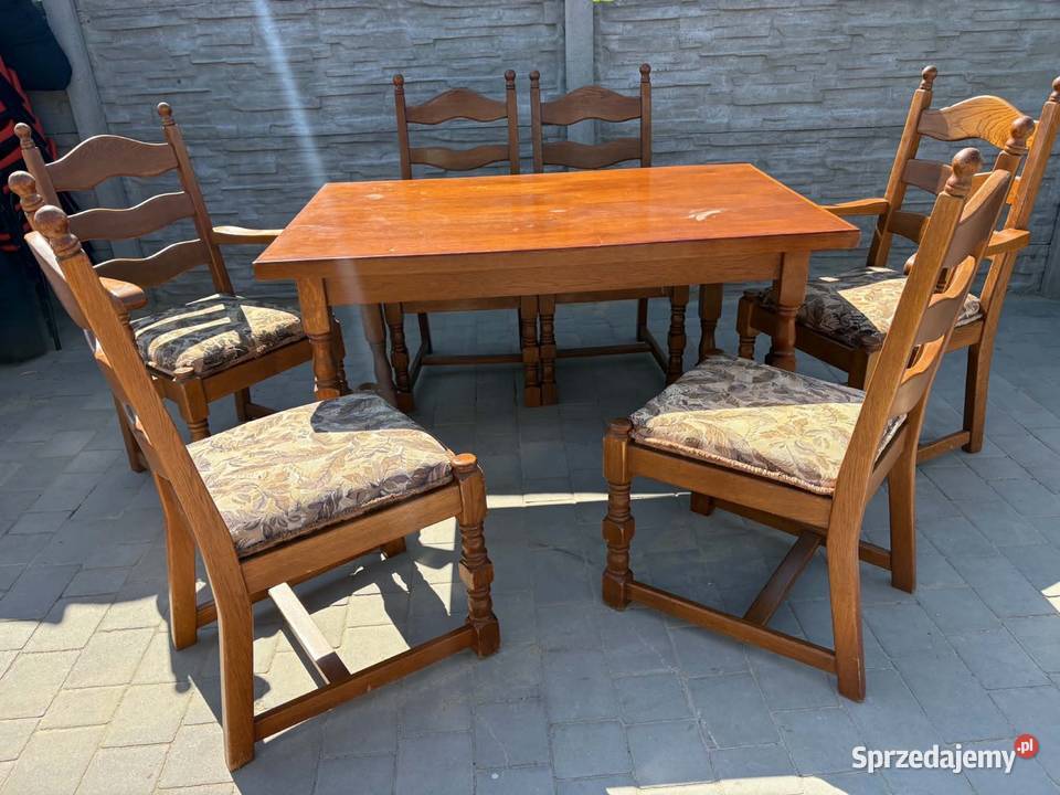 Piękny drewniany komplet dębowy 6 krzeseł ze Komplety mebli Ostrów Wielkopolski