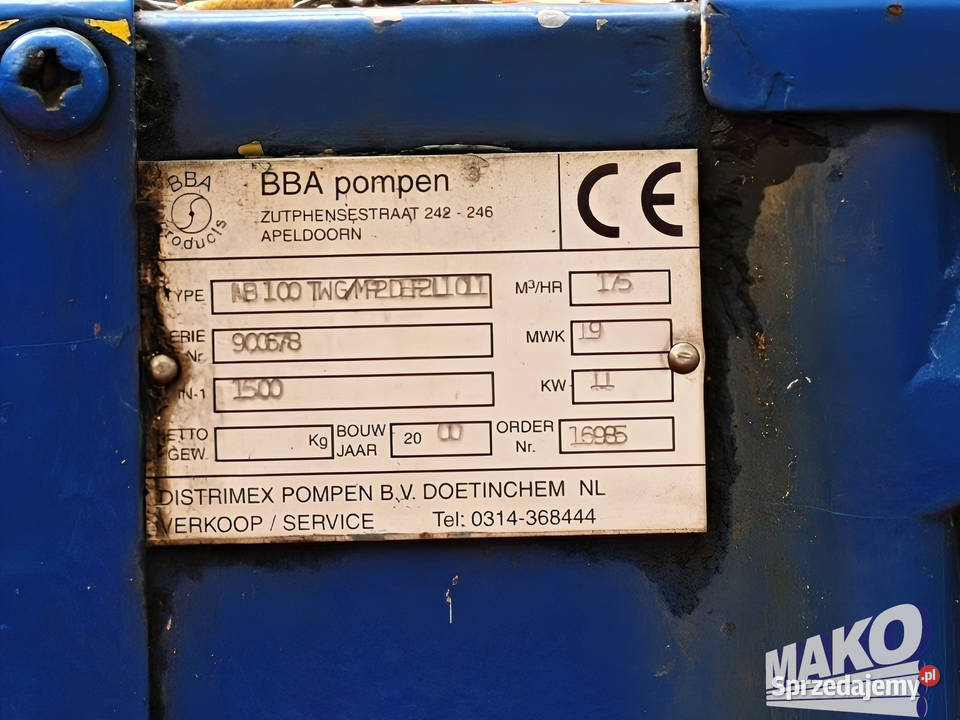 Pompa wirowa odśrodkowa BBA NB100 TWG wydajna z 4421h świętokrzyskie Ostrowiec Świętokrzyski