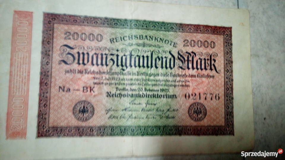 Banknoty 100 marek 1908r 1000 marek 20000 marek Błaszki