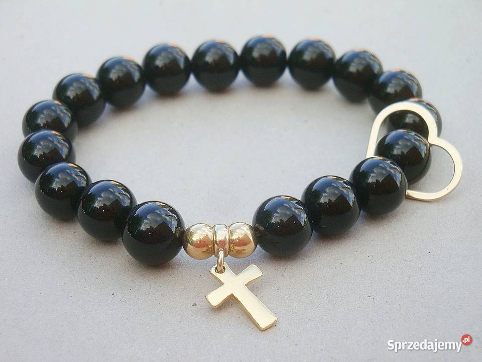 Bransoletka z Onyksu czarnego gładkiego 10mm srebrne świętokrzyskie