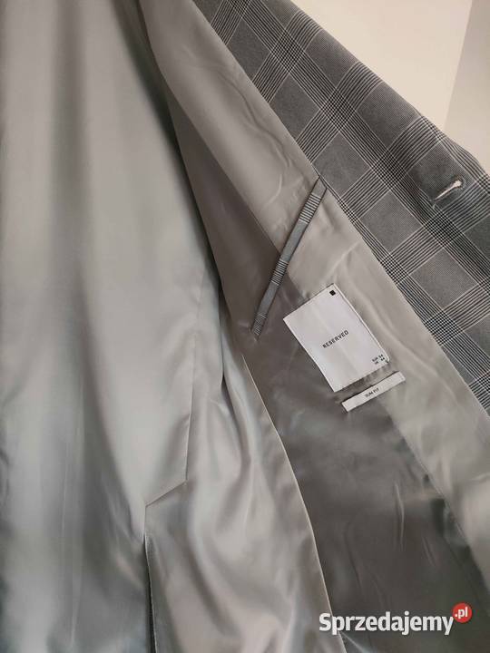 Modna marynarka w kratę slim fit RESERVED szary/srebrny Warszawa