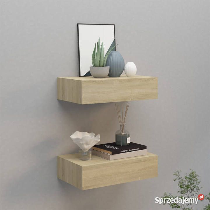 Półki ścienne z szufladą 2 dąb 40x235x10 MDF Warszawa