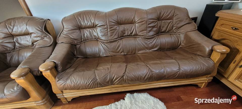 Sofa kanapa x2 fotel wszystko skóra drewno Rębiechowo