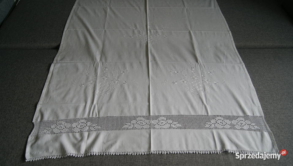 Firana shabby chic wstawka szydełkowa koronka biały Dobroszyce sprzedam