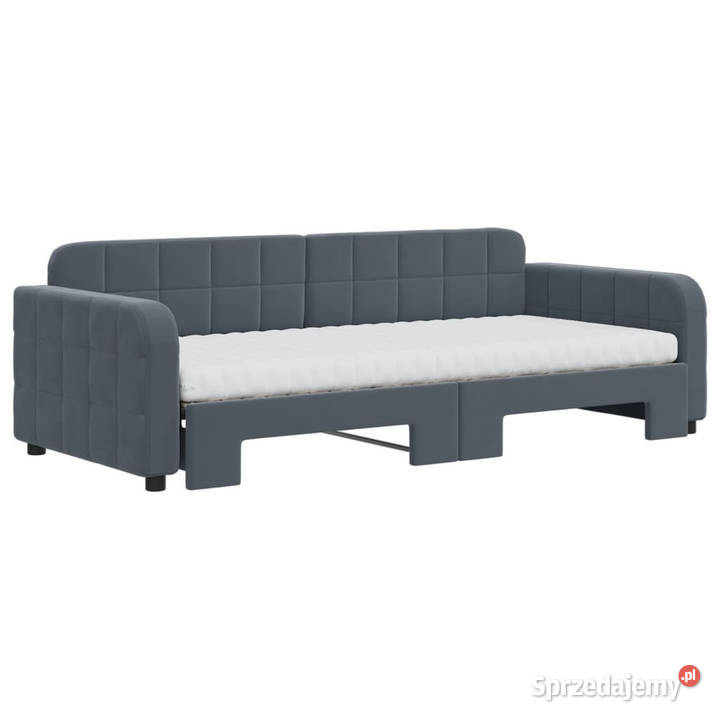 Sofa rozsuwana z materacami ciemnoszara aksamit Warszawa