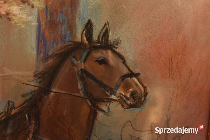 Jerzy Kossak Koń Pędzący Las Obraz Pastel Szkłem Kraków sprzedam
