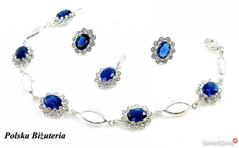 Piękny Srebrny Komplet z Szafirami na Prezent podlaskie