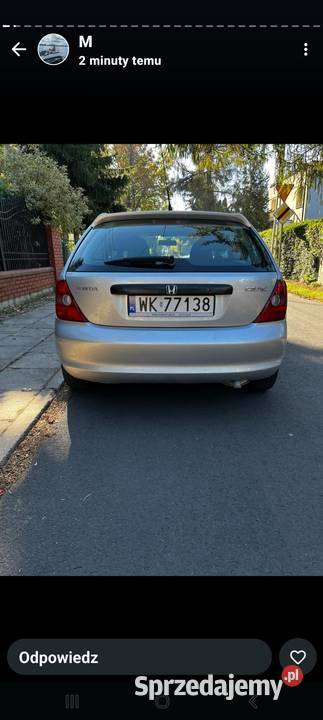 HONDA CIVIC VII 16 Klima szyberdach alufelgi Warszawa