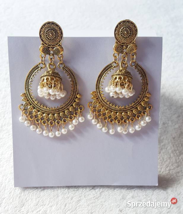 Nowe indyjskie kolczyki jhumka złoty kolor boho Szczecin