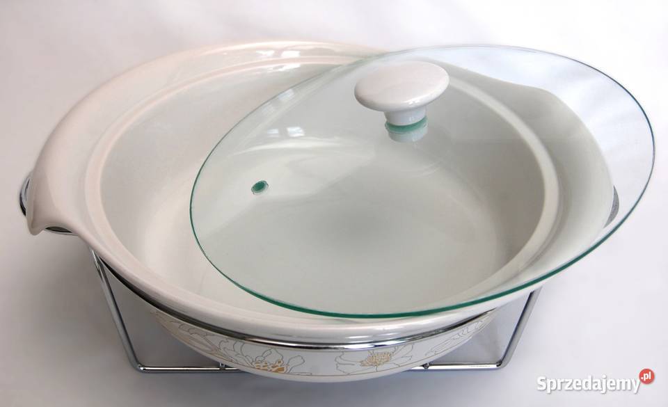 Naczynie żaroodporne ceramiczne ze stelażem biały Lublin