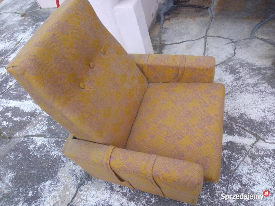 Fotel na kółkach fotele PRL materiałowy wzór