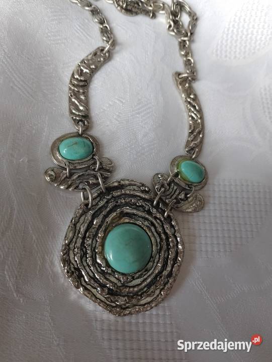 NASZYJNIK metalowy w stylu etnicznym turkusowe Oborniki