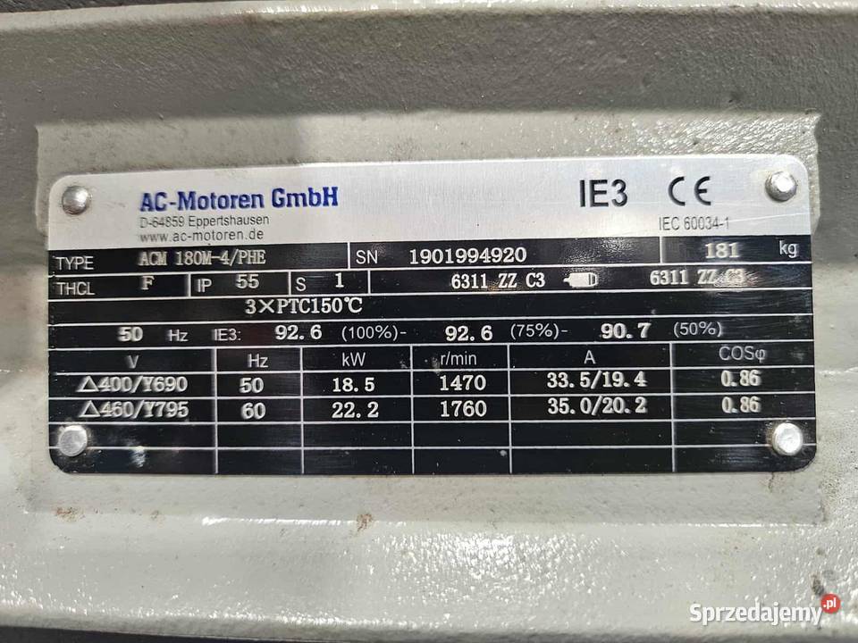 silnik elektryczny 185kW 1470 obrmin 400V IE3 Narzędzia Dobrzewino