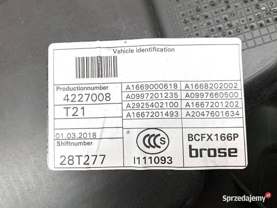 PODNOŚNIK SZYBY PRAWY PRZÓD MERCEDES GLE SUV osobowe podkarpackie