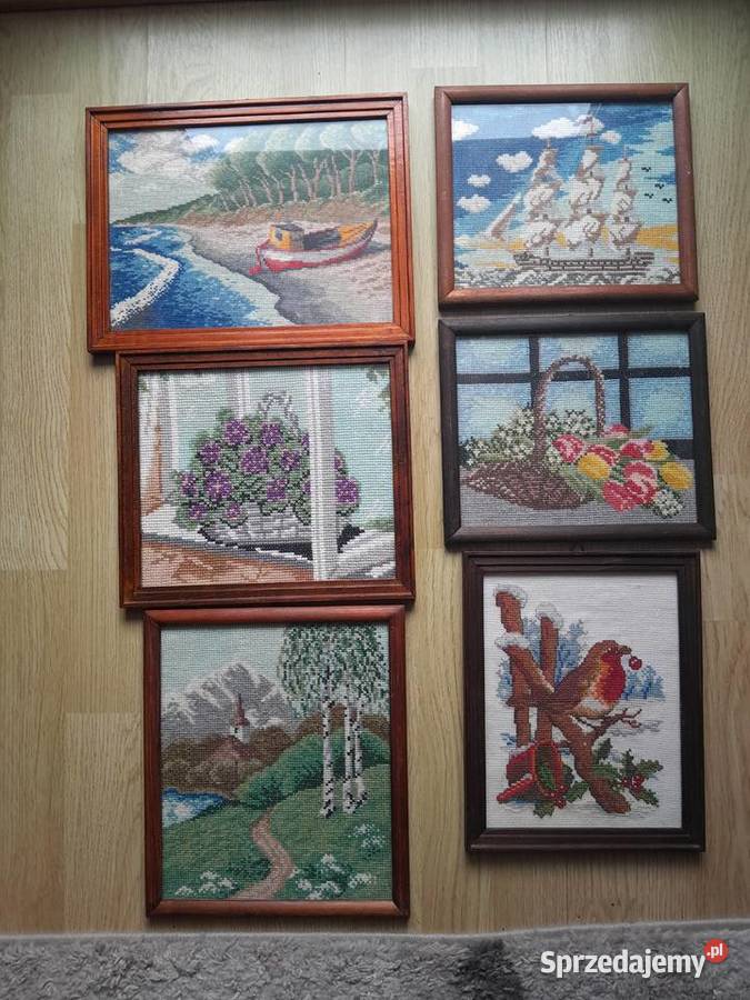Zestaw 6 obrazków haft krzyżykowy oprawione Tarnów