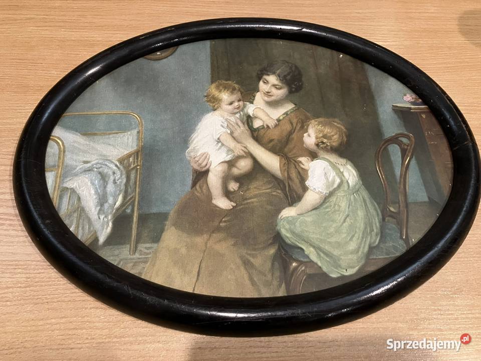 Stary owalny obraz oleodruk reprodukcja Obrazki i obrazy Warszawa