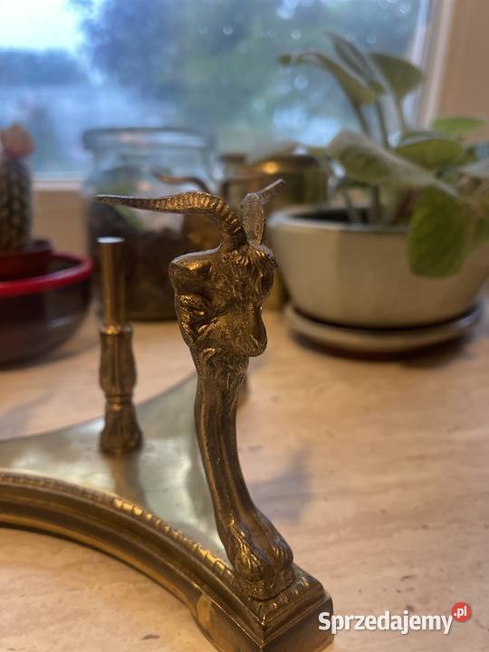 Patera z kozłami mosiądz secesja szkło z Łódź