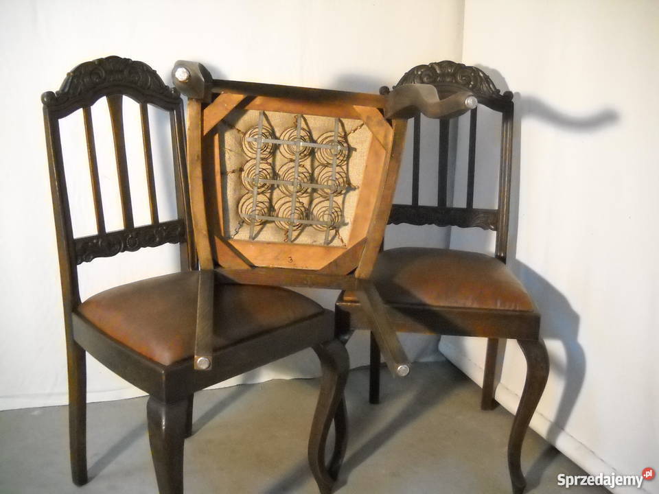 Trzy dębowe krzesła ŁADNA SNYCERKA Puszczykowo