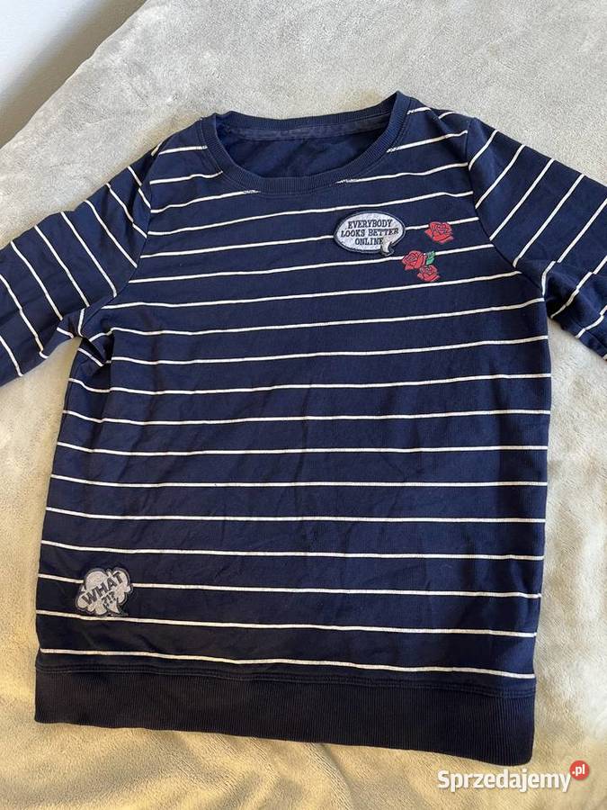 Bluza sweter granatowy bez kaptura w paski z Rozmiar 36(S) Jasło