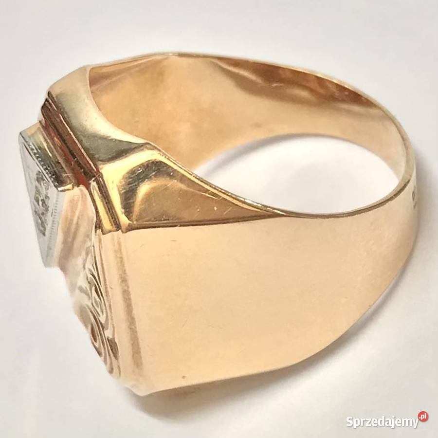 Złoty sygnet 585 14K Retro z diamentami 01ct Art Warszawa