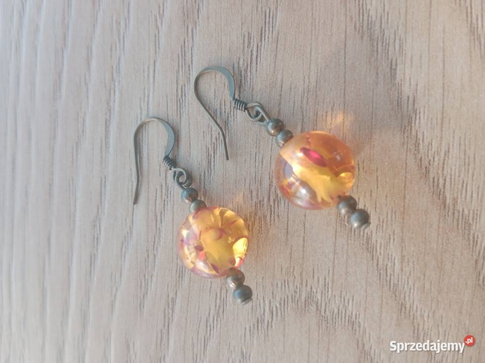 Kolczyki kulka bursztynowy kolor wielkopolskie