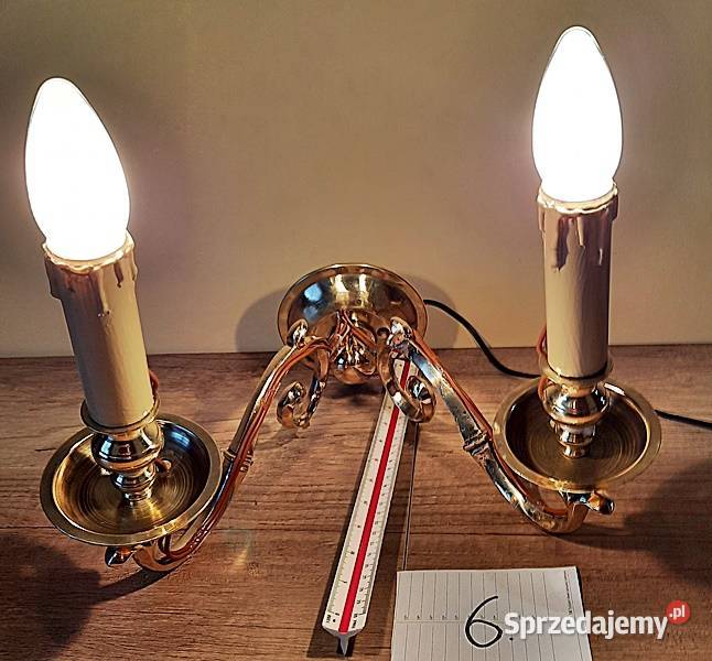 Kinkiet kinkiety podwójne mosiężne przedwojeene Ostrów Wielkopolski