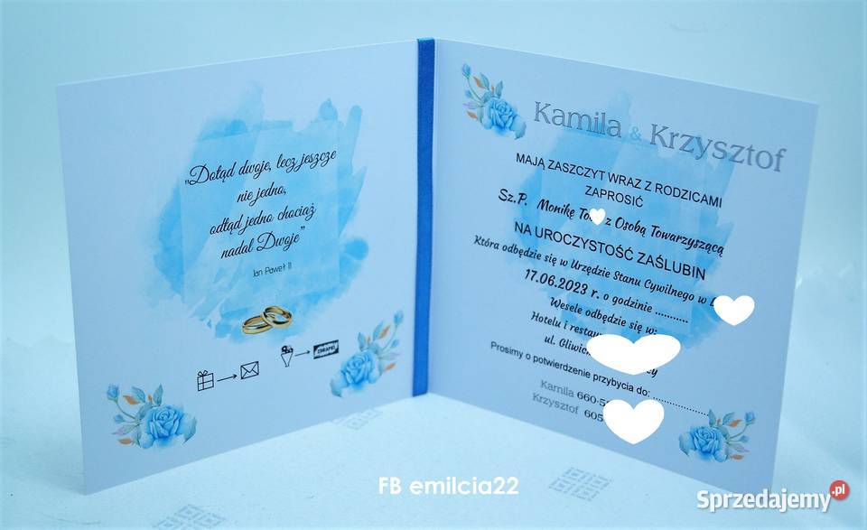 Zaproszenia spersonalizowane Ślub Wedding FB Zielona Góra