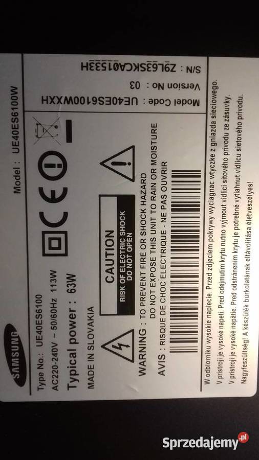 Telewizor SAMSUNG UE40ES6100 z 3D Smart TV D-sub Lubenia