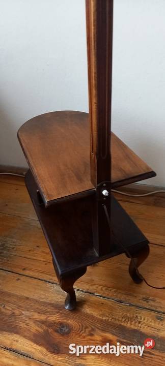 Drewniana lampa podłogowa ze stolikiem ruchome Antyki sprzedam