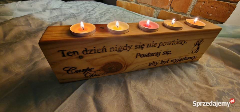 Świecznik świerkowy z grawerem Życie jest cudem Sępopol
