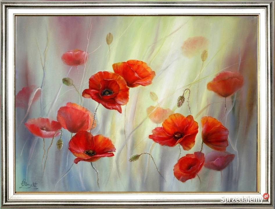Czerwone Maki ręcznie malowany olejny Lidia Nowy Sącz sprzedam