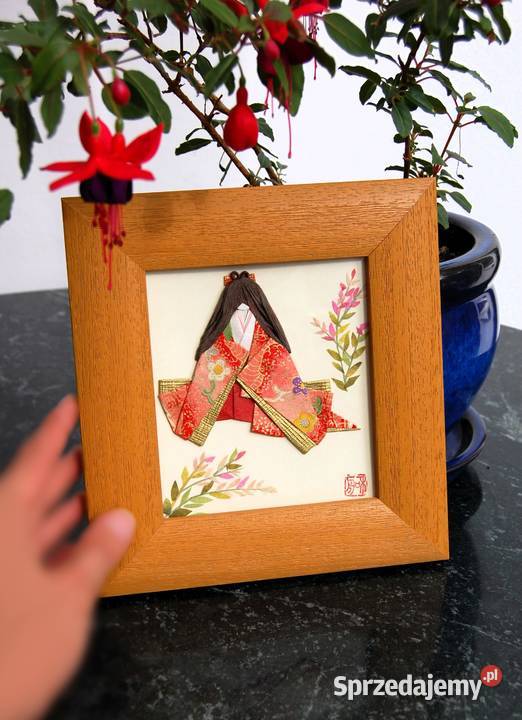 Origami japońskie kobieta w kimonie gejsza obraz wielokolorowy Lublin