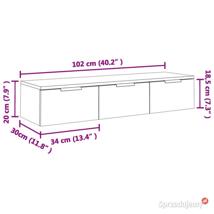 Szafka ścienna przydymiony dąb 102x30x20 Warszawa