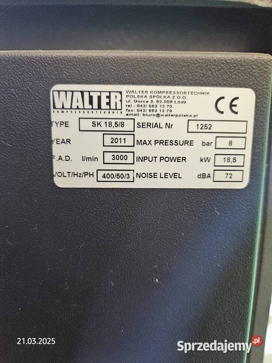 Sprężarka śrubowa Walter SK 185 z osuszaczem śląskie