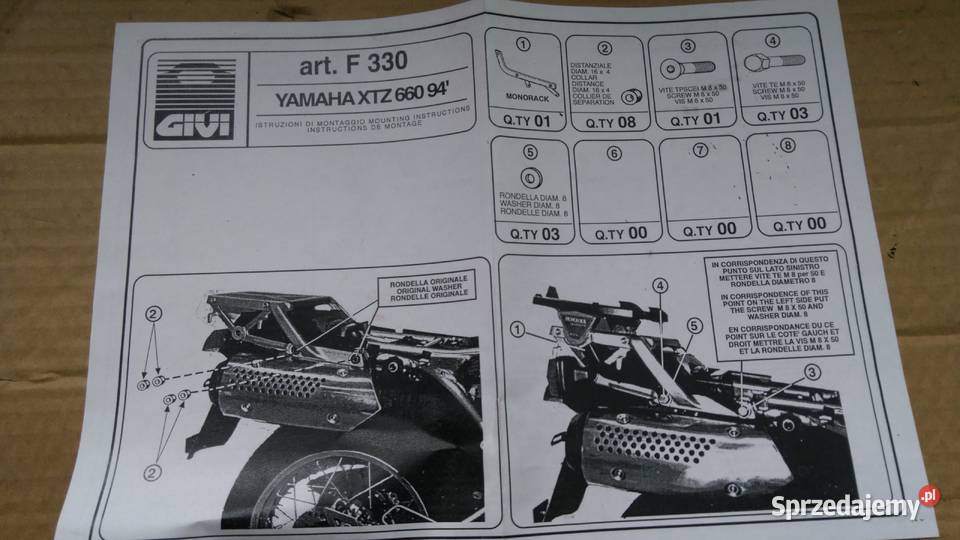 BAGAŻNIK STELAŻ MOCOWANIE PŁYTY GIVI F330 YAMAHA Bielsk Podlaski sprzedam