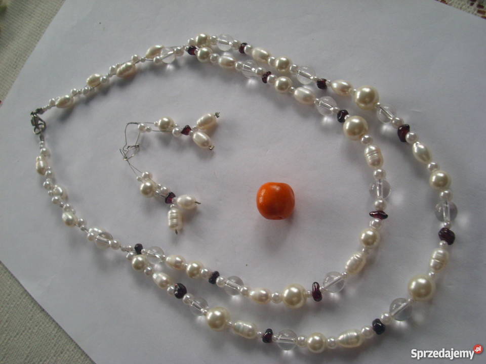 Naszyjnik kolczyki perła słodkowodnagranat Częstochowa sprzedam