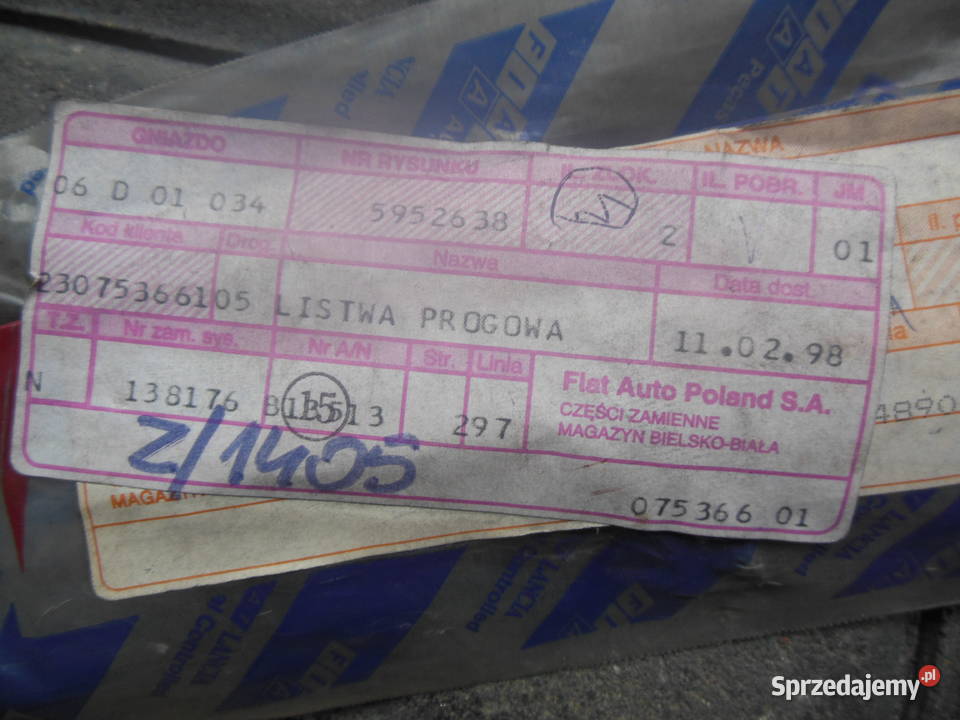 Listwa progowa wewnętrzna lewa do Fiata Uno Kozy