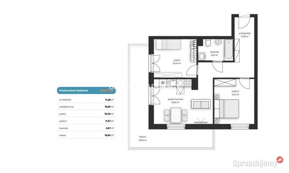 Mieszkanie Kraków Zygmunta Glogera 5471m2 3 54.71m2