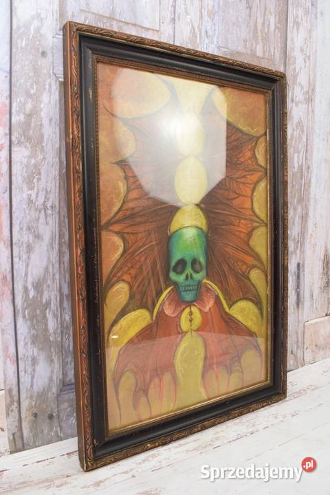 Beksiński Pastel na Kartonie Szkłem Stary Obraz Kraków
