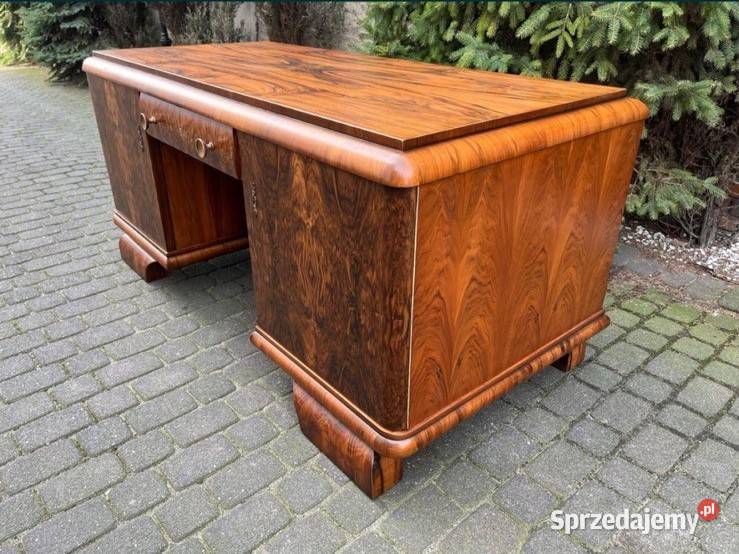Biurko art deco dwustronne lata 20te renowacji Bronisze