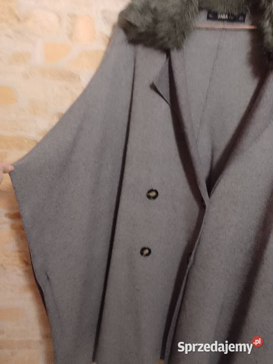 36S ZARA Płaszcz dzianinowy z futrzanym małopolskie Kraków sprzedam