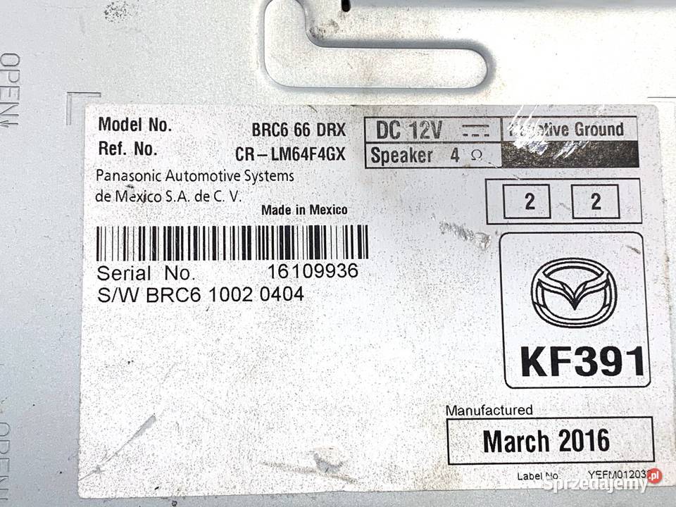 RADIO MAZDA 3 BM BRC666DRX ODTWARZACZ MULTIMEDIA