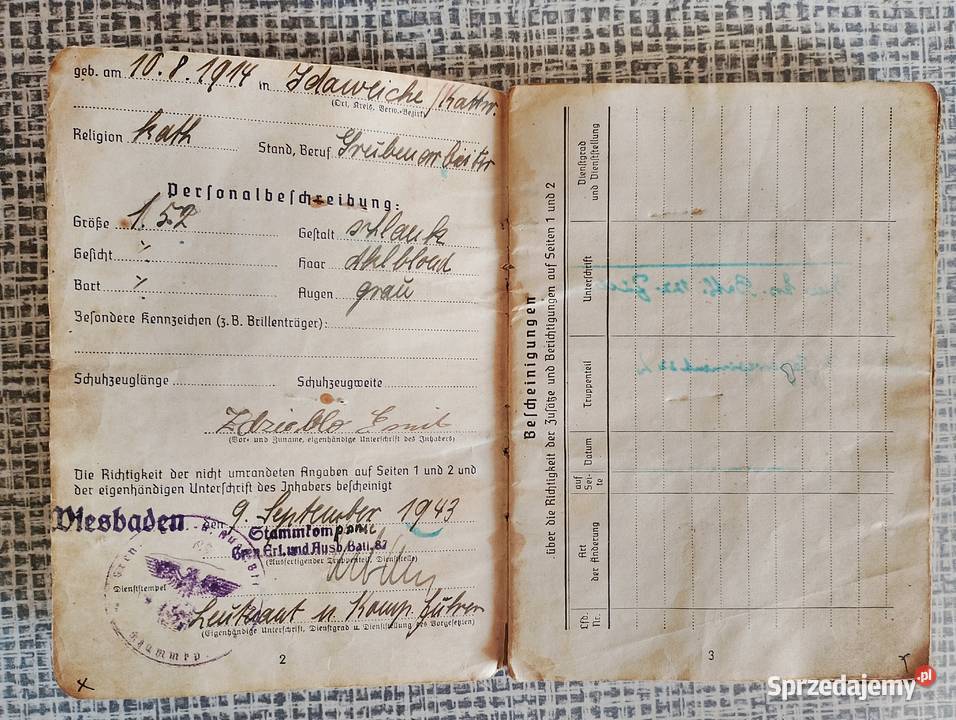 Oryginalny SOLDBUCH ks wojskowa Rzesza Wehrmacht sprzedam