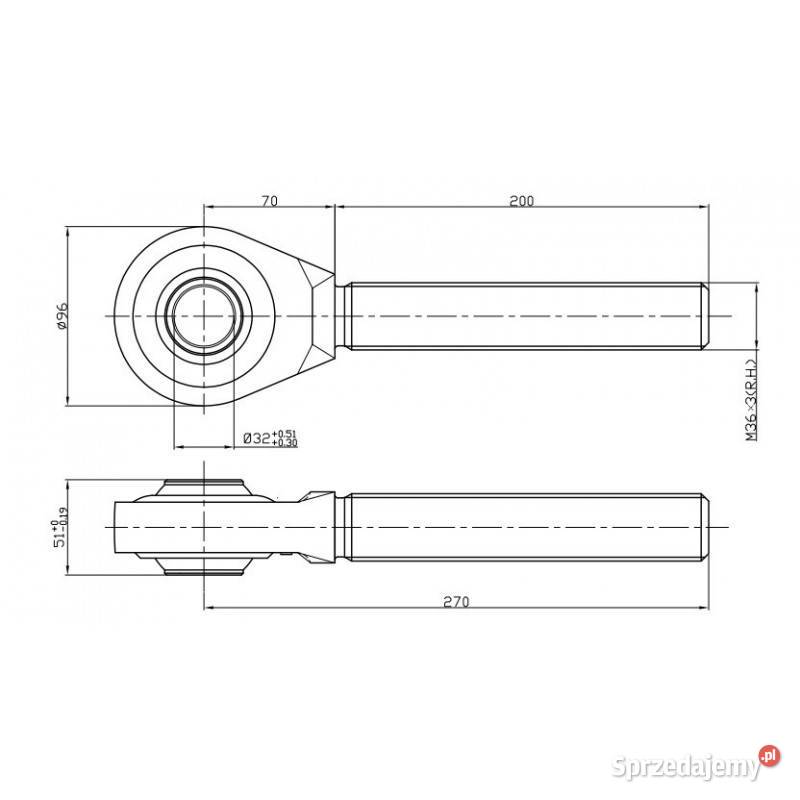 Łącznik centralny kat 3 36x3 długość rury 400 mm Kamionna