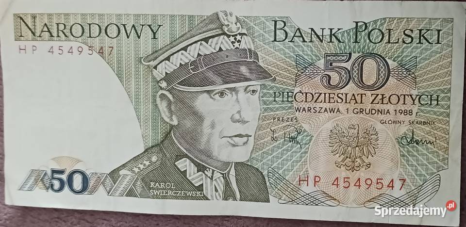 50 złotych 1 XII 1988 r seria HP Numizmatyka Antyki, Sztuka, Kolekcje Konin