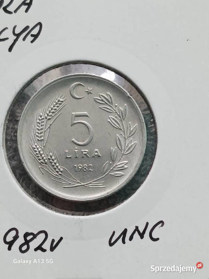 5 Lira Turcja 1982 r UNC Konin sprzedam